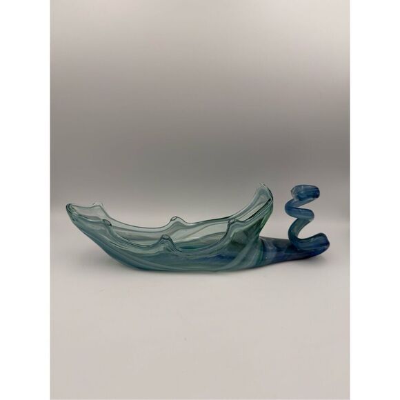 Vintage Handblown Art Glass Water Swirled Blue Green Long 14'' Murano Style - Picture 2 of 9